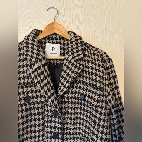 Anine Bing Flynn Houndstooth Woven Knit Collared Button Down Jacket Coat Shacket - Picture 8 of 17